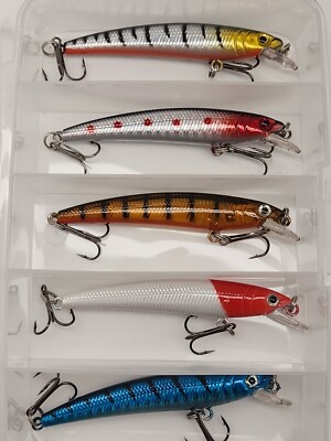 5PCS Fishing Lures Crankbaits Jerk bait Minnow Lot Hooks Crank Bait Bass Tackle