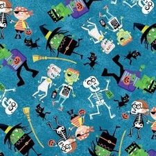 Michael Miller Fabrics~Spooky Figures~Blue~Halloween Season~DC10936~BTY