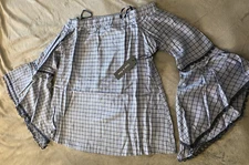 Doe & Rae Shirt Womens Medium Blue Plaid Off Shoulder Bell Sleeve Boho Top NWT