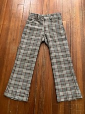 Vintage Broomsticks Glen Oaks Plaid Flare Pants 32x27 Petite Brown Mod 70s