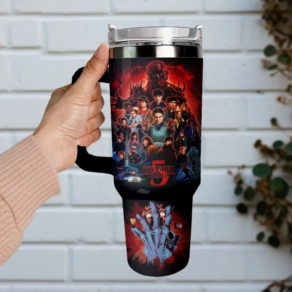 Custom 80s Sci-Fi Horror Style Tumbler With Handle