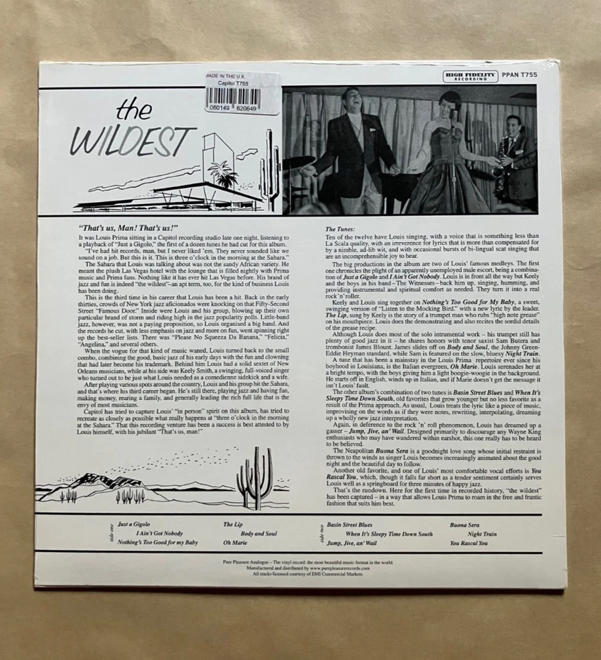 LOUIS PRIMA  The Wildest!  LP UK Pure Pleasure Mono 180g Audiophile Vinyl NEW SS - Image 4 of 4