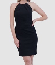 Eliza J Women's Black Imitation Pearl Halter-Neck Sleeveless Sheath Dress Size 8
