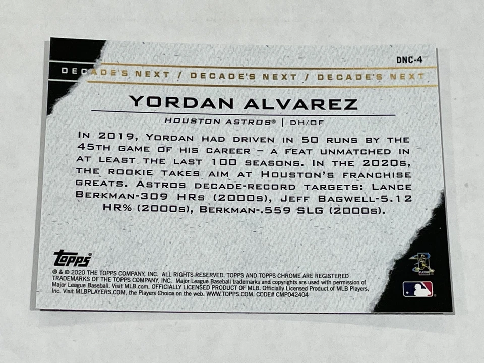 2020 Topps Chrome Update Baseball Decade's Next - Yordan Alvarez RC - Astros - Image 2 of 2