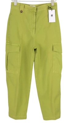 PT TORINO Zoe Pantalon Femme 42 W28 Vert Cargo En Lin Mélangé Ajusté - Photo 1/4