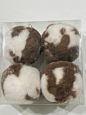 NEW HOBBY LOBBY COW PRINT BALL ORNAMENTS SET OF 4 100MM  FREE SHIP