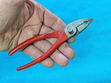 Vintage "Germany" Narrow 6" Slip-Joint Pliers w/ Side Cutter Red Enamel Handle