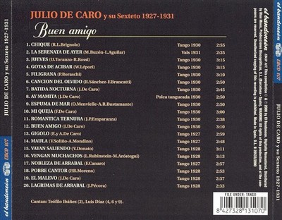 JULIO DE CARO - BUEN AMIGO 1927-1931 NEW CD