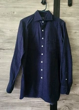 #1 MENSWEAR Drakes Made in England Washed Faded Indigo Wool Ctn Shirt 15.5 