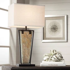 Zion Rustic Table Lamp 30" Tall Bronze Metal Natural Slate for Bedroom Bedside