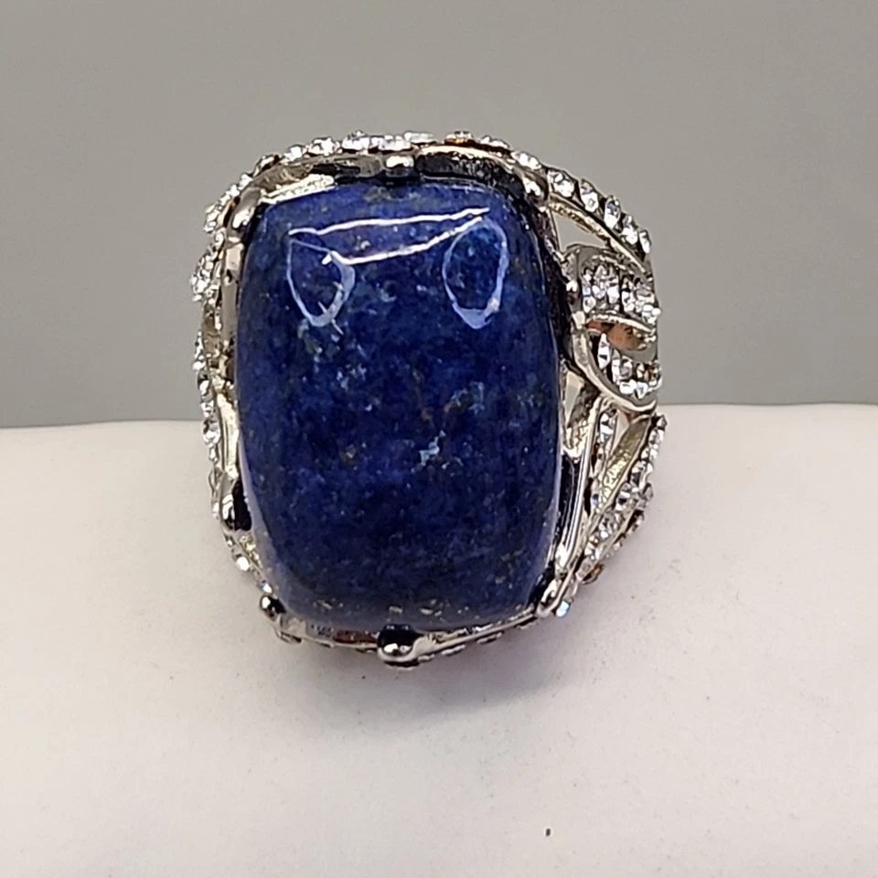 Anillo Lapislázuli Piedra Azul STS Estrás Acero Inoxidable 316L Grueso 7 Foto 2 de 4