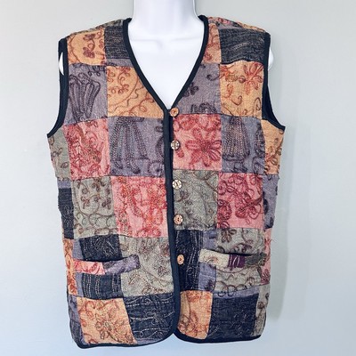 Vintage Vest S Womens Patchwork Embroidered Hippie Boho Indie Cottage Retro