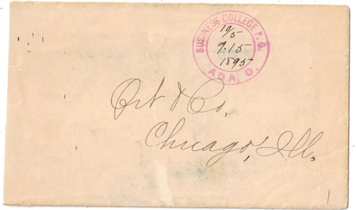 1895 OHIO NORMAL UNIVERSITY ADA, OHIO Business College Practice Cover Postmark