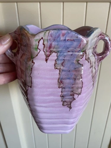 VTG Weller Pottery JUNEAU Vase Pink Hues Glazed Double Handled 5.75”