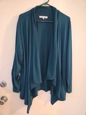 Carole Hochman Womens Cardigan XL Open Draped Soft Teal Stretch Lounge EUC Sale