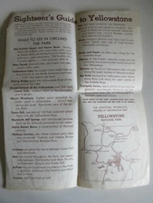 SIGHTSEER'S GUIDE TO YELLOWSTONE National Park vintage INFORMATION SHEET MAP