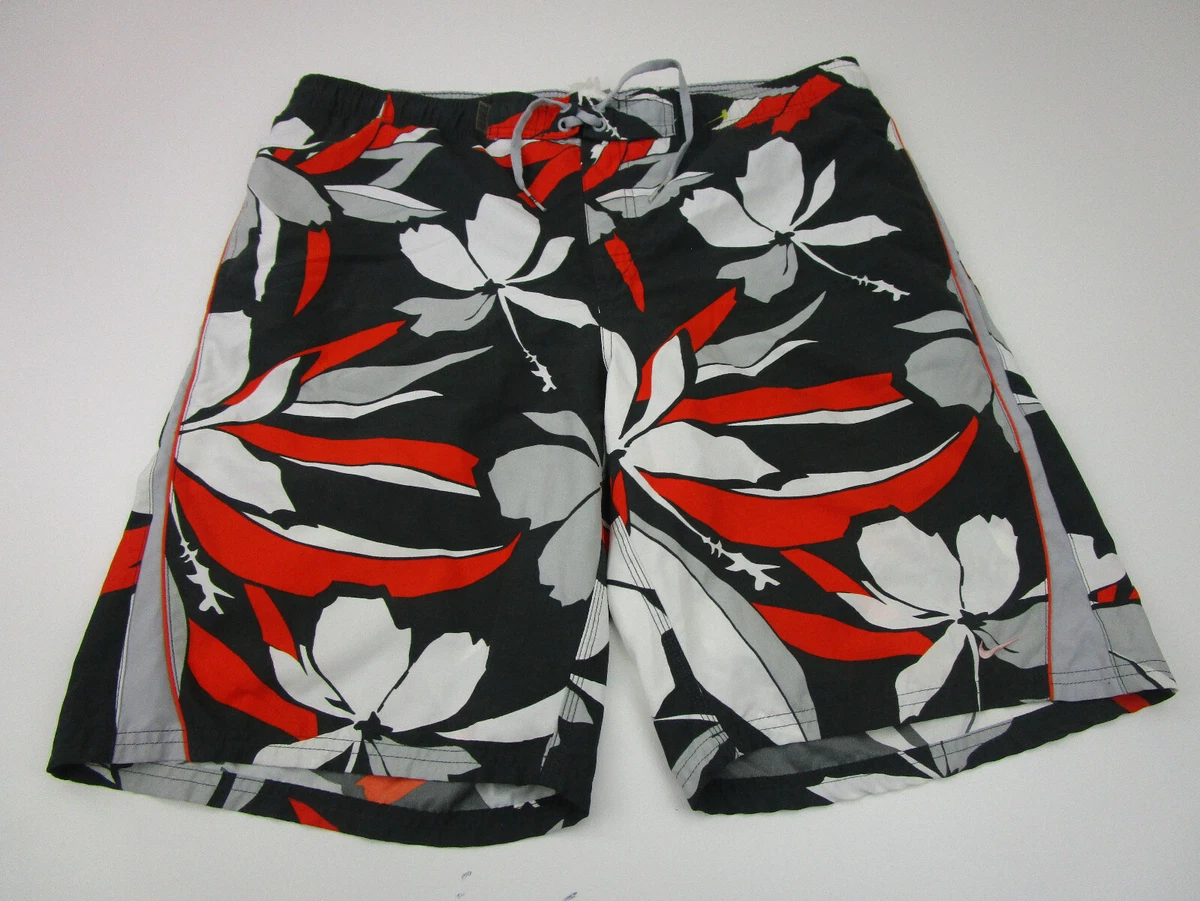NIKE Board Shorts Adult Medium Gray Orange Swim Trunk Bathing Suit