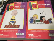 Lot of 2 NIP Peanuts Cross stitch Kits GOOD GRIEF & I LOVE MUSIC Charley Linus