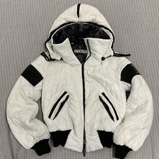 Designer Iceberg White & Black Puffer Jacket, Detachable Hood, Size Xs, 6-8 Uk