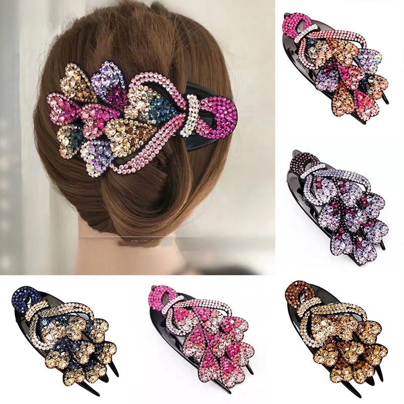 Set Di 4 Fermagli Per Capelli Con Cristalli E Foglie, Forcine Glitterate Vintage Per Sposa, Damigella E Occasioni Speciali - 3