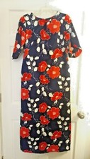 Vintage McInerny Hawaii Blue Red White floral Full Length Women's Dress 10/12