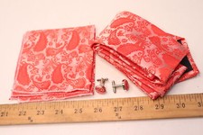  3-Pk Red Paisley Men's Necktie Pocket Square Cufflinks Set