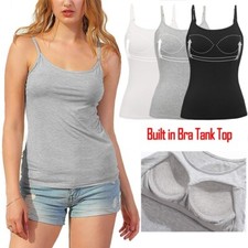 Women Camisole Sleeveless Cami with Built in Bra Adjustable Strap Vest Tank Top