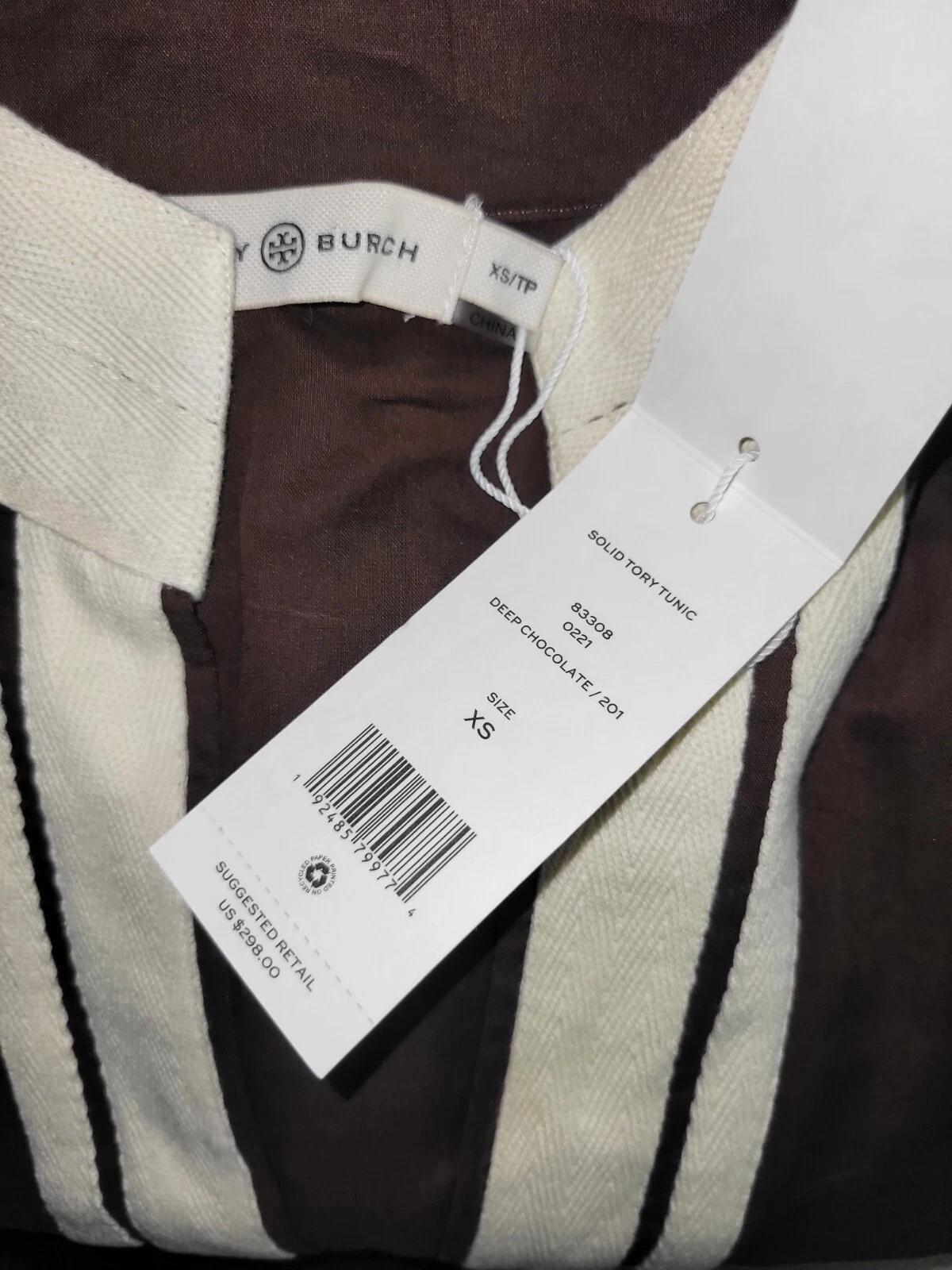 Tunica Tory Burch Tory Xs Caftan Resort copertura nuoto cioccolato profondo nuova con etichette