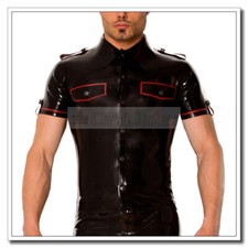 Latex Slim Shirts Mens Short Sleeves Fake Poc...