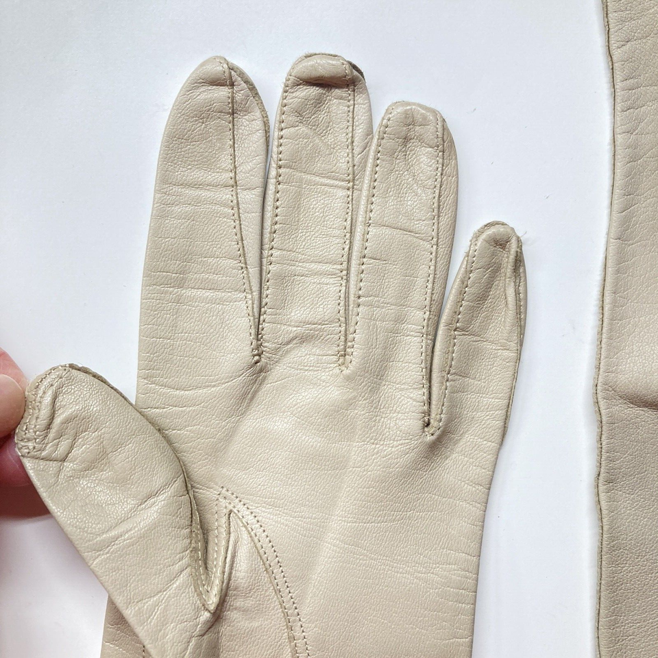Vintage Lanolav Taupe Beige Washable Leather 14" Long Gloves Size 6 1/2