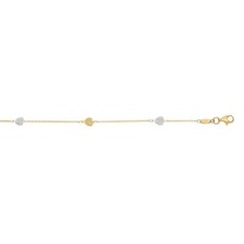 Diamond Cut Heart Ankle Bracelet Anklet Real 14K Yellow White Two-Tone Gold