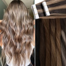 Tape In Remy Human Hair Extensions Skin Weft Russian Hair Invisible HIGHLIGHT US
