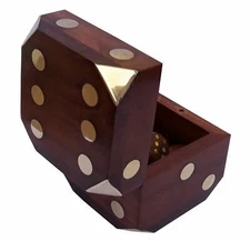 Handcrafted Box and 5 Dice Set Paperweight Puzzles Wooden Toys and Games