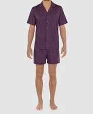 $108 Hom Men's Navy Blue Mini Fan Print Cotton Giens Short 2-Pc Sleep Set Size S