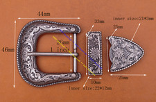 Western Rodeo Floral Engraved Antique Belt Buckle Set 3pcs Fits 1" Wide Straps