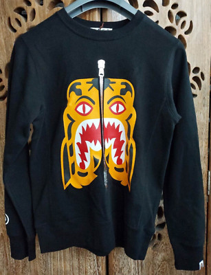 A Bathing Ape Bape Tiger schwarzes Herren-Sweatshirt mit Rundhalsausschnitt Aape Milo neu mit Etikett Small