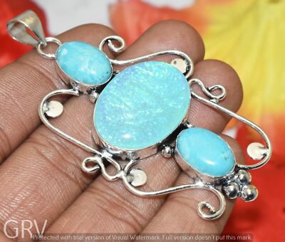 Blue Australian Triplet Opal & Simulated Larimar Gemstone Pendant