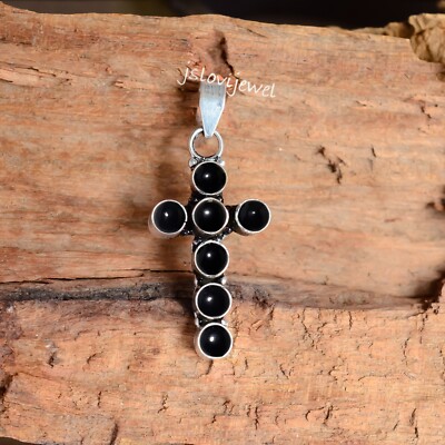 Black Onyx Multi Gemstone Cross 925 Sterling Silver Jewelry For Easter Festival