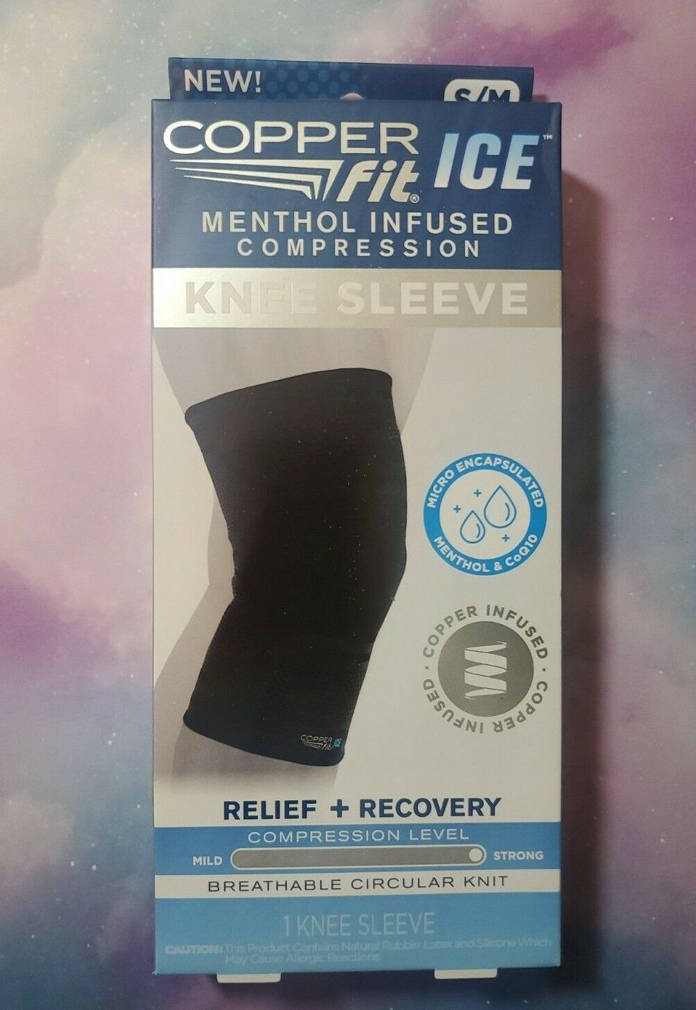 Copper Fit Ice Menthol Infused Compression Knee Sleeve S/M 12"-16" New in Box