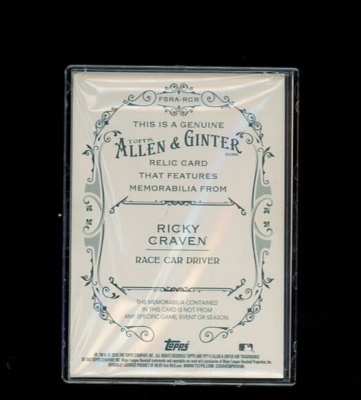 2016 Topps Allen & Ginter's Relics A Ricky Craven #FSRA-RCR - Image 2 of 2