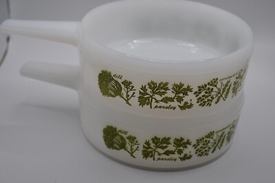 Vintage White Milk Glass Herbs Parsley Dill Coriander Glasbake Bowls Set of 2