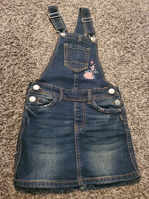 Silver Jeans Bib Overall Skirt- Denim W Floral On Front- Girls Size 7-  Great