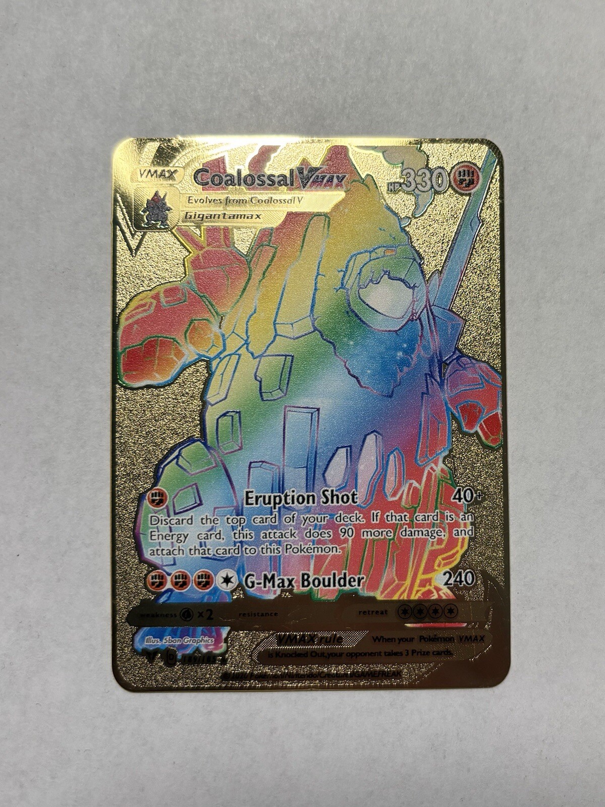 Rainbow Coalossal VMAX 189/185 Gold Metal Fan Art Card Vivid Voltage NM/M