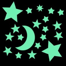 20 mittelgroße Leuchtsterne nachleuchtend ⭐ M1-SET Mond weiße deutsche HP-Folie©