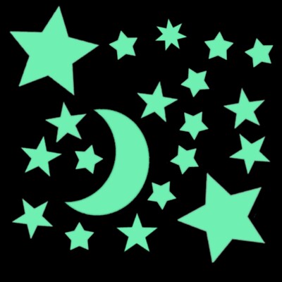 20 mittelgroße Leuchtsterne nachleuchtend   M1-SET Mond weiße deutsche HP-Folie 