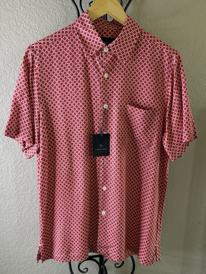 Polo Toscano Talla S Mezcla Seda Bolsillo Rosa Oscuro Patrón Geométrico Foto 2 de 4