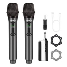 Wireless Microphone,Professional Dual Handheld Cordless Dynamic Mic System wi...