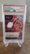 2021-22 Panini Select Alperen Sengun Purple Prizm Rookie Patch Auto 67/99 PSA 8