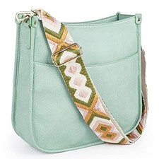 Vegan Leather Crossbody Fashion Shoulder Bag Purse with Adjustable Light Green