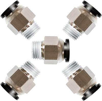 Push to Connect Fitting, 5/16'' Tube OD X 1/4'' NPT Thread Male Straight Pneumatic